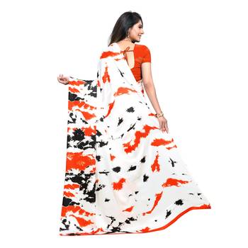 Orange Printed Crepe saree with blouse 3