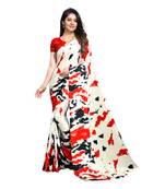 Red Printed Crepe saree with blouse