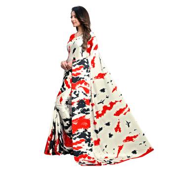 Red Printed Crepe saree with blouse 2
