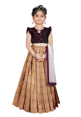 Kids Maroon Blouse And Brown Lehenga Choli For Girls  1
