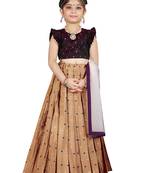 Kids Maroon Blouse And Brown Lehenga Choli For Girls 