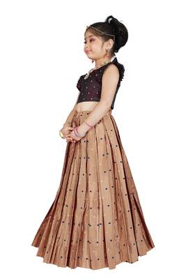 Kids Maroon Blouse And Brown Lehenga Choli For Girls  2