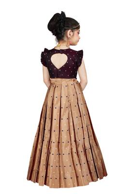 Kids Maroon Blouse And Brown Lehenga Choli For Girls  3