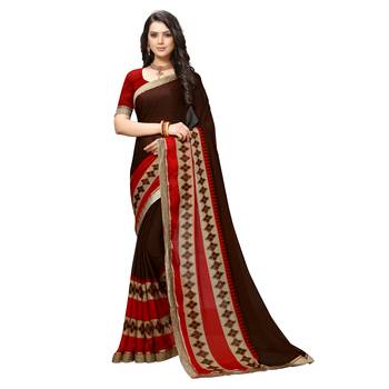 Brown Embroidered Crepe saree with blouse 1