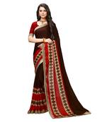 Brown Embroidered Crepe saree with blouse