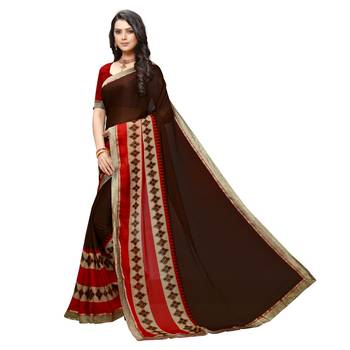 Brown Embroidered Crepe saree with blouse 2