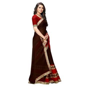 Brown Embroidered Crepe saree with blouse 3