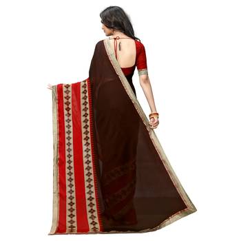 Brown Embroidered Crepe saree with blouse 4