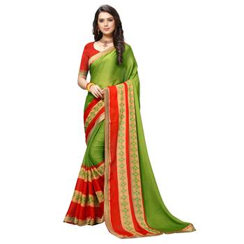 green Embroidered Crepe saree with blouse 1