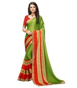 green Embroidered Crepe saree with blouse