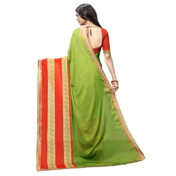 green Embroidered Crepe saree with blouse 3
