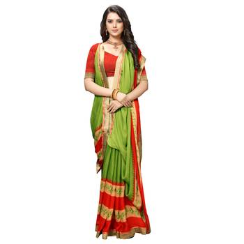 green Embroidered Crepe saree with blouse 4