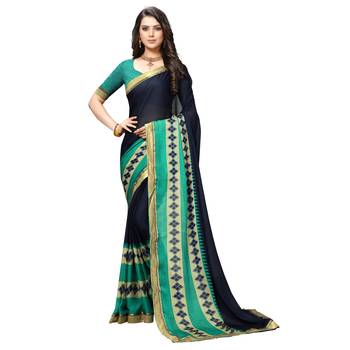 blue Embroidered Crepe saree with blouse 1