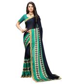 blue Embroidered Crepe saree with blouse