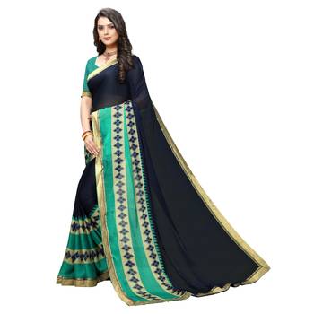 blue Embroidered Crepe saree with blouse 2