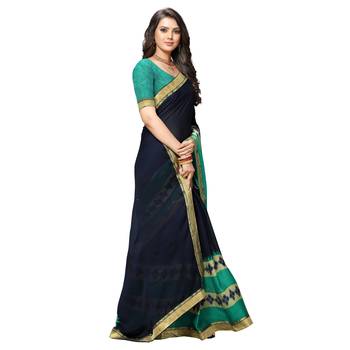 blue Embroidered Crepe saree with blouse 3