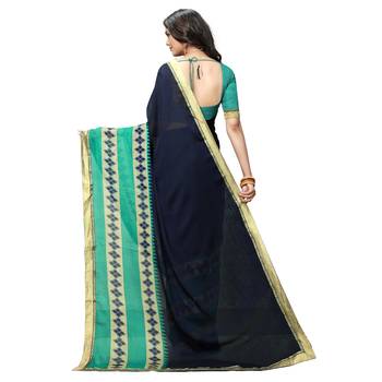 blue Embroidered Crepe saree with blouse 4