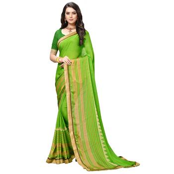 green Embroidered Crepe saree with blouse 1