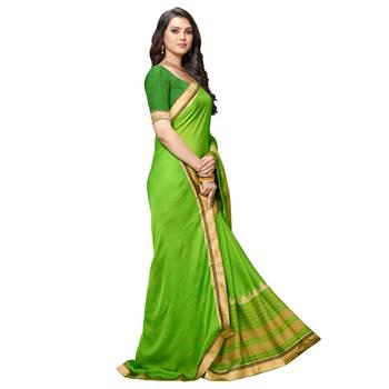 green Embroidered Crepe saree with blouse 3