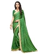 green Printed Crepe saree with blouse