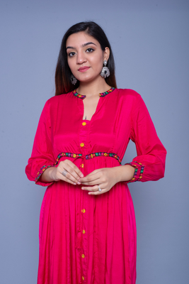 Rani-pink embroidered art silk kurtas-and-kurtis 3