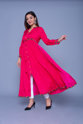 Rani-pink embroidered art silk kurtas-and-kurtis 5