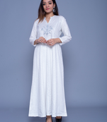 White embroidered rayon kurtas-and-kurtis