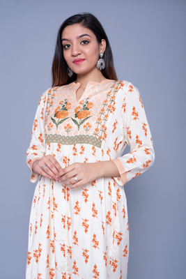 Cream printed art silk kurtas-and-kurtis 3