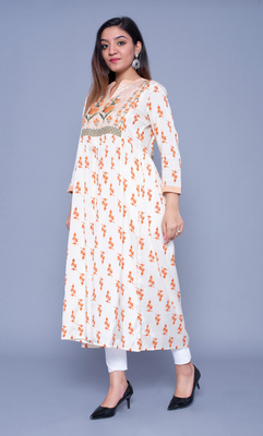 Cream printed art silk kurtas-and-kurtis 1