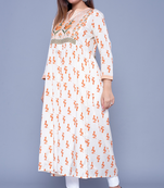 Cream printed art silk kurtas-and-kurtis