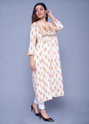 Cream printed art silk kurtas-and-kurtis 4