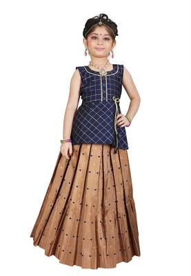 Kids Blue Top And Brown Lehenga Choli Set For Girls  1
