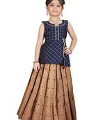 Kids Blue Top And Brown Lehenga Choli Set For Girls 
