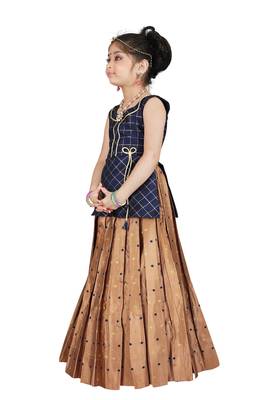 Kids Blue Top And Brown Lehenga Choli Set For Girls  2
