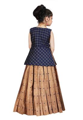 Kids Blue Top And Brown Lehenga Choli Set For Girls  3