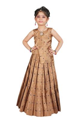 Girls Brown Cotton Silk Lehenga Choli  1