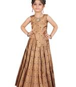 Girls Brown Cotton Silk Lehenga Choli 