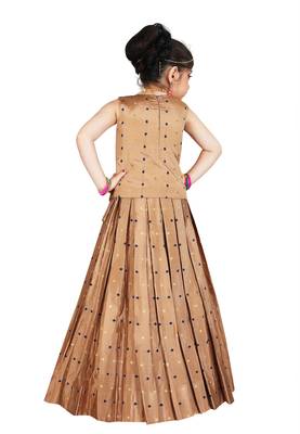 Girls Brown Cotton Silk Lehenga Choli  3