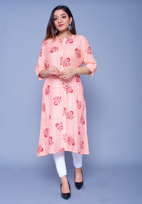 Peach printed rayon kurtas-and-kurtis 1