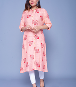 Peach printed rayon kurtas-and-kurtis
