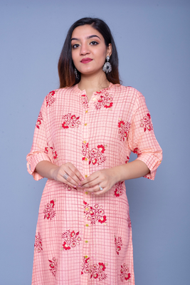 Peach printed rayon kurtas-and-kurtis 3