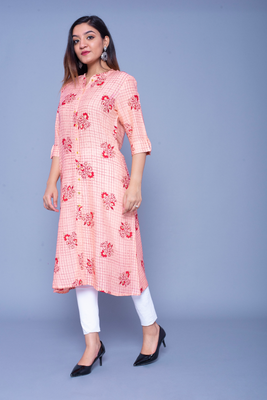 Peach printed rayon kurtas-and-kurtis 4