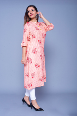 Peach printed rayon kurtas-and-kurtis 5