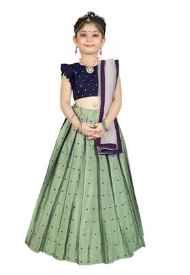Kids Blue Blouse And Pista Lehenga Choli For Girls  1