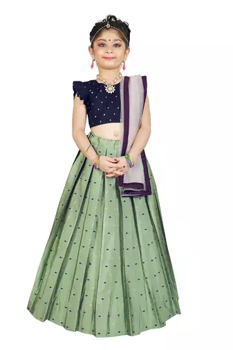 Kids Blue Blouse And Pista Lehenga Choli For Girls 