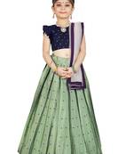 Kids Blue Blouse And Pista Lehenga Choli For Girls 