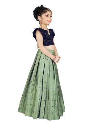 Kids Blue Blouse And Pista Lehenga Choli For Girls  2