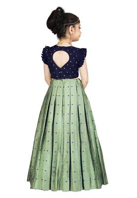 Kids Blue Blouse And Pista Lehenga Choli For Girls  3
