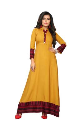 Latest Color Yellow Solid Rayon Gown 1