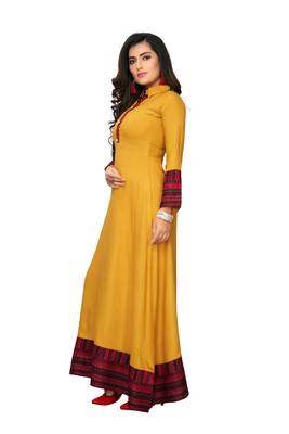 Latest Color Yellow Solid Rayon Gown 3